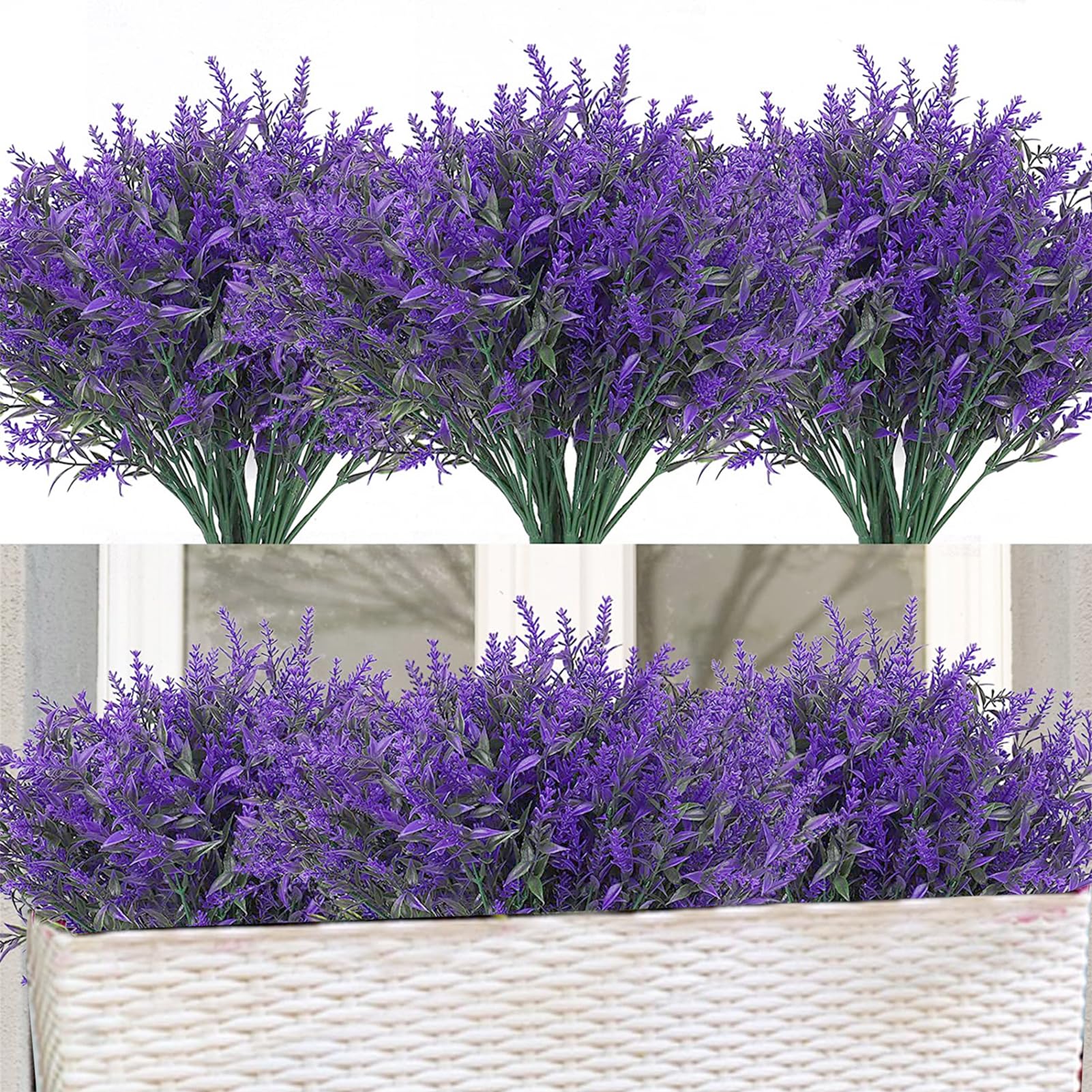Toprooms 16 Bundles Artificial Flowers,Artificial Plants Outdoor UV Resistant Shrubs Plants for Hanging Planter Faux Plants Home Garden Wedding Porch Window Decor (Purple 16 pieces)