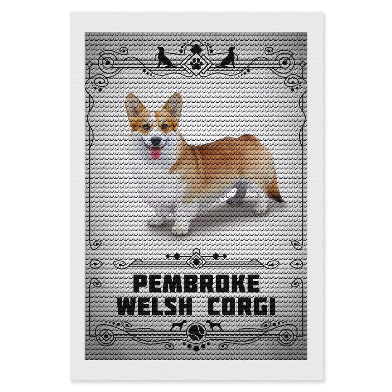 Junmoney Pembroke Welsh Corgi Diamond Art Canvas 8"x12", for Family Craft Time, Creative Leisure Activity, Living Room Decor, Festive Craft Gift