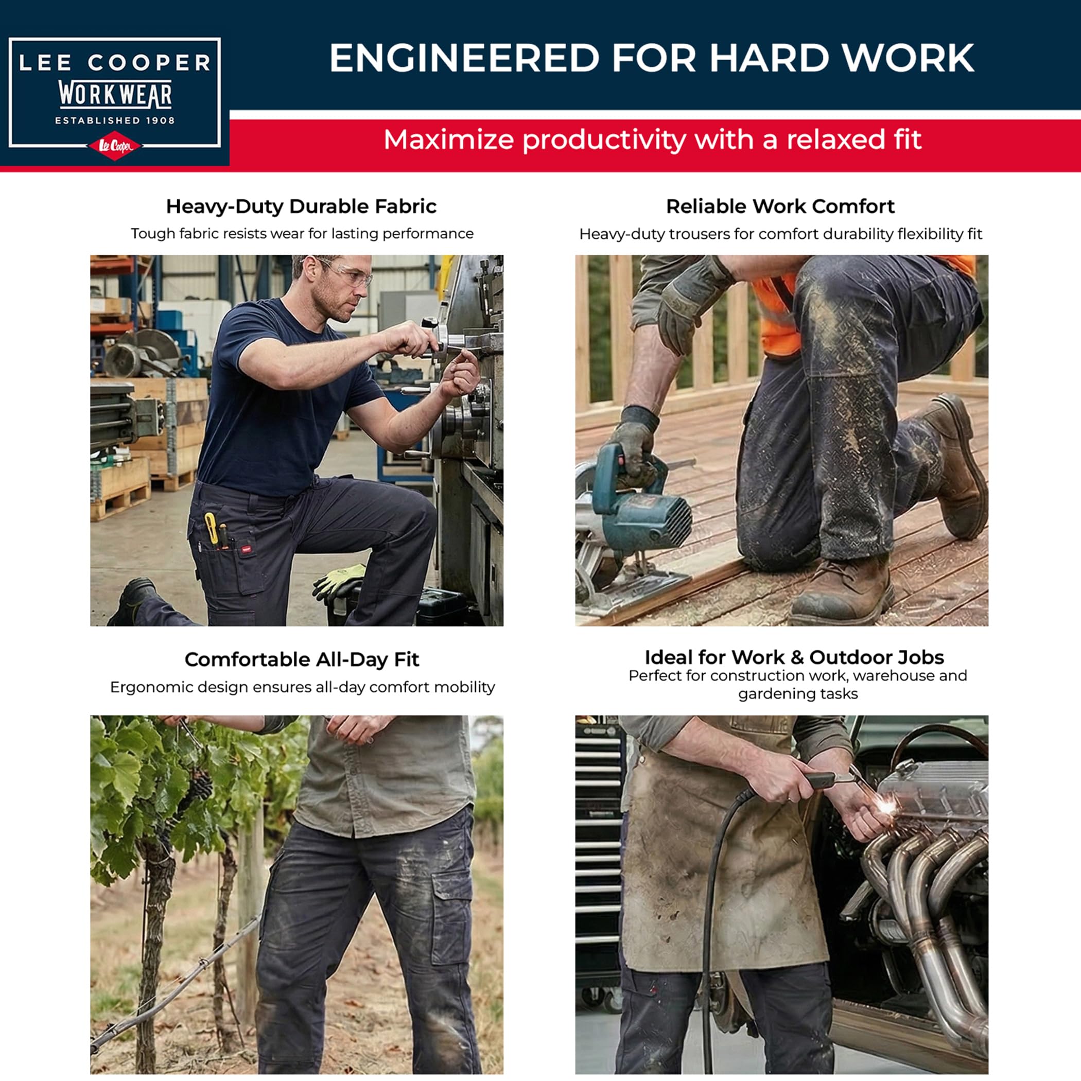Lee Cooper Pantalon Travail Homme Cargo avec Poches Genou 320 GSM – Workwear Résistant Multi Poches, Pantalon Sécurité Entretien Facile pour Chantier (Noir, 32W/33L)