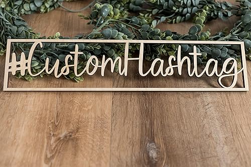 Vista 4 de Letrero de madera para boda, hashtag, Instagram, Social Media Sign, 4 pulgadas x 20 pulgadas, hashtag flotante con láser