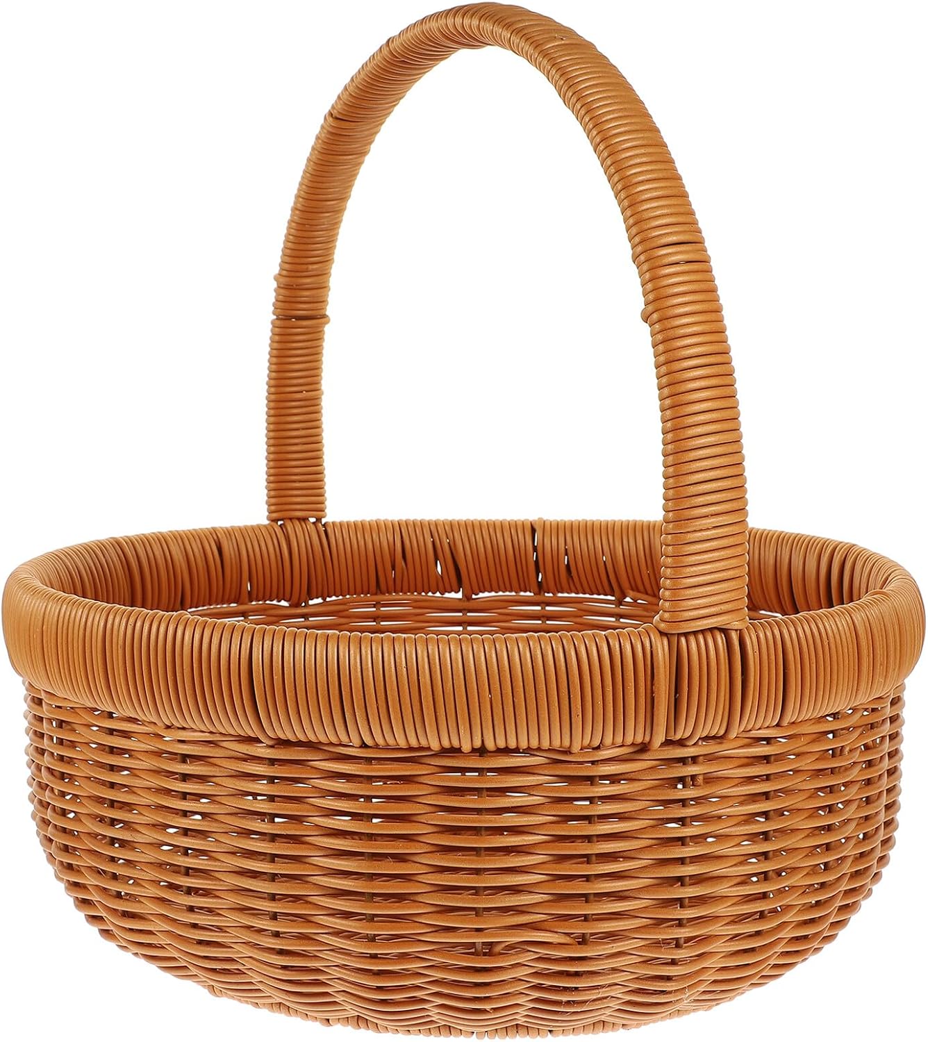 jojofuny Hand-woven Portable Shopping Basket with Handle, round Pumpkin Shape 29cm Diameter X 12cm Height, Creative Storage Holder for Grocery, Picnic, and Kitchen Use