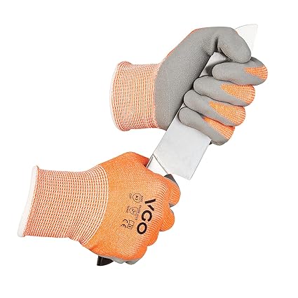 Vgo 5Pairs Cut Resistant Gloves ANSI Cut Level 3 Certified Hand Protection, Latex Rubber Coated Gardening and Work Gloves(Size M,Orange,RB2148HY)