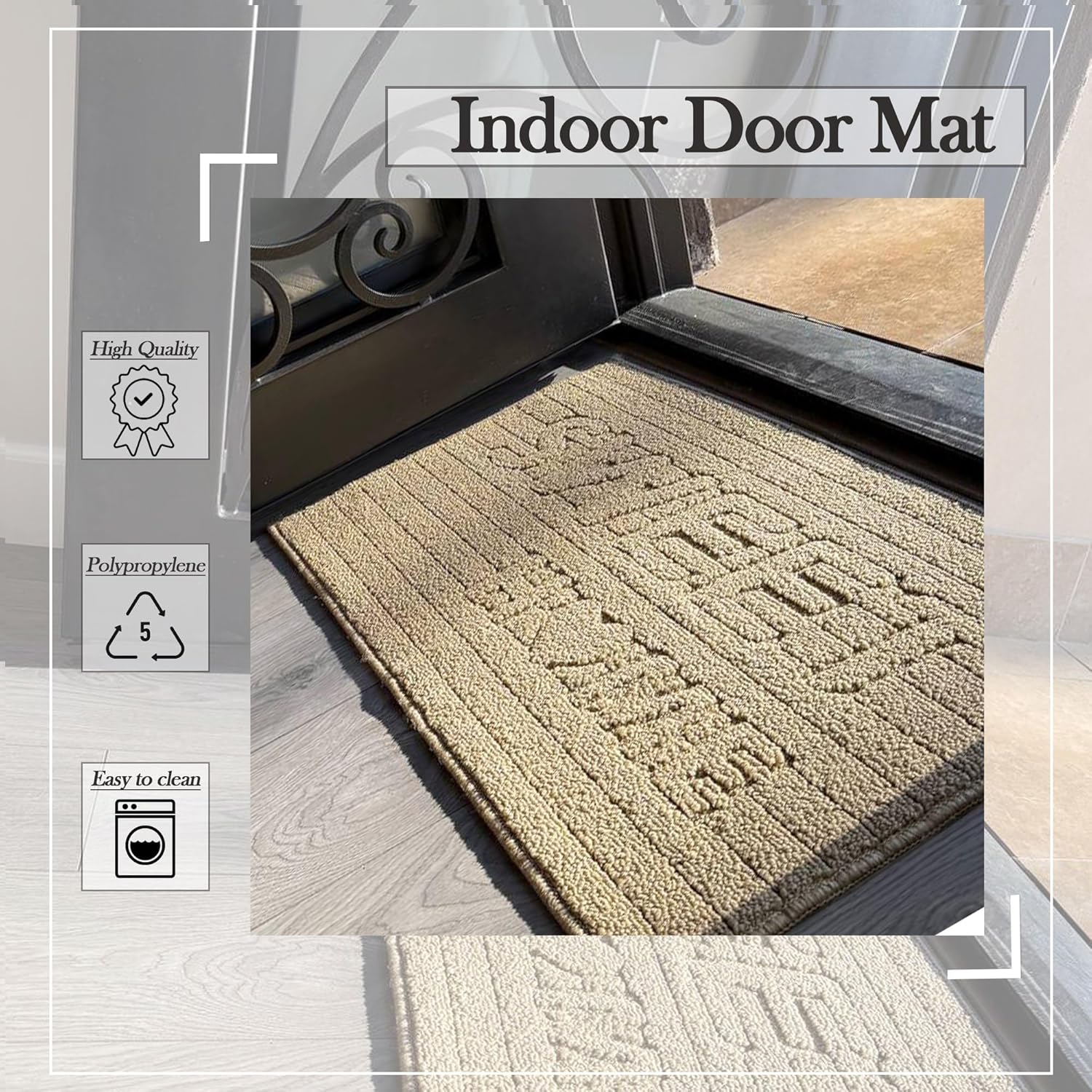 Indoor Door Mat, Dirt Resistant and Absorbent, 35x24 Non-Slip Rubber Backing Floor Mats, Easy-to-Clean Low-Profile Doormat for Entryway, Front Door, and Inside Entrance, Beige