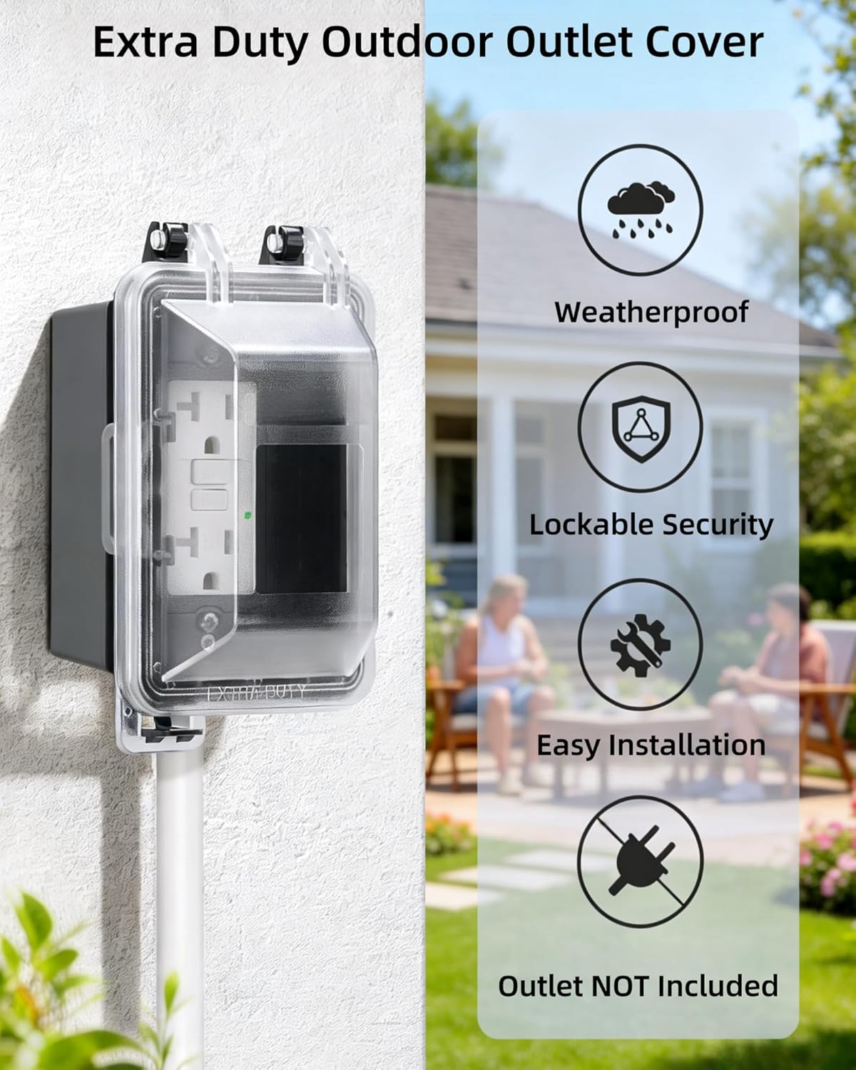 1-Gang Outdoor Outlet Cover,Weatherproof PC Receptacle,Extra-Duty in-Use, Horizontal/Vertical Mount, Compatible with GFCI, Duplex Outlets and Switches for Outdoor Use, Black,1 Pack