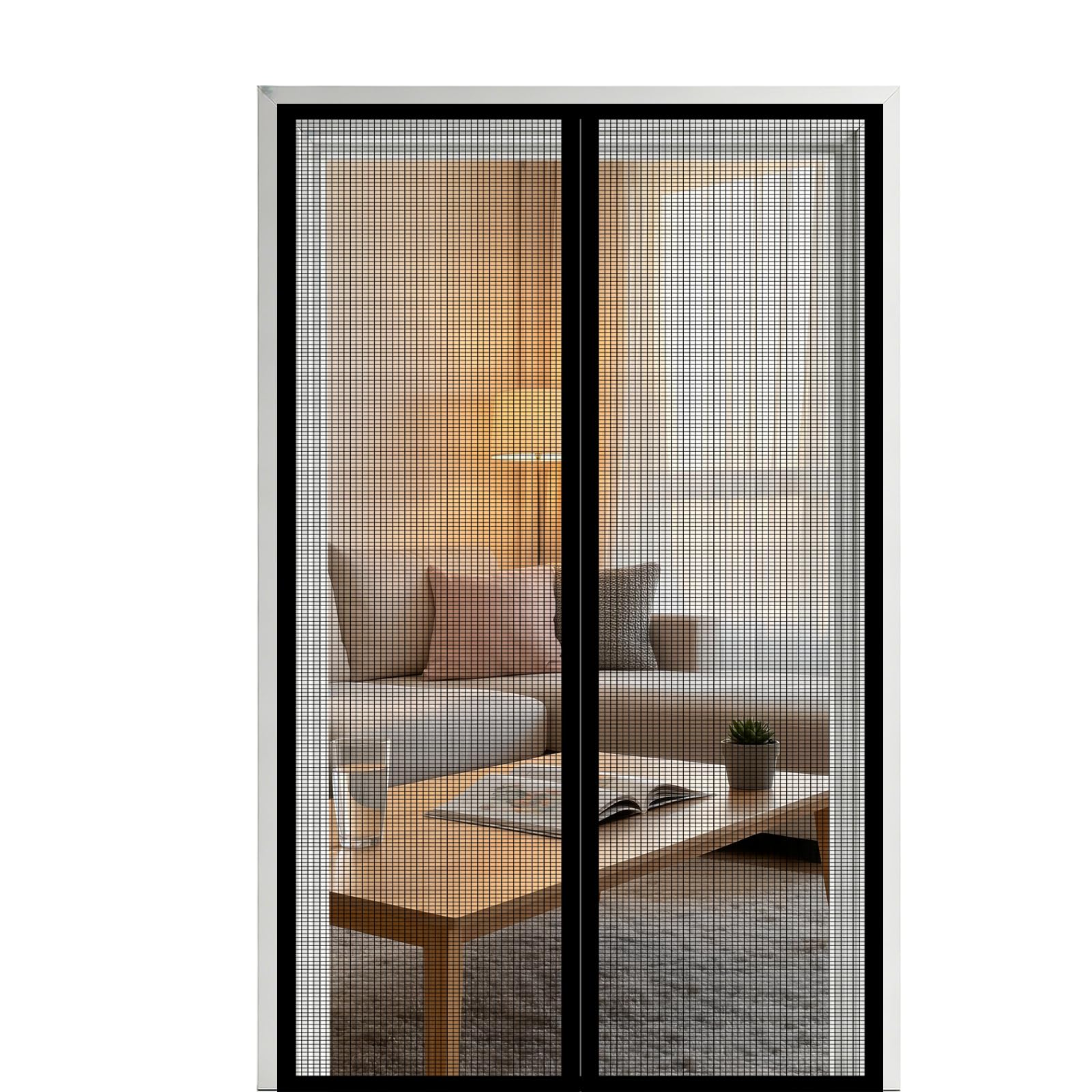 Screen Door 110 x 245 cm Self Sealing Powerful Magnets Magnetic Screenfly Doors with Powerful Magnets & Full Frame Magic Tape Suitable for Patio Doors Balcony Bedroom, Black