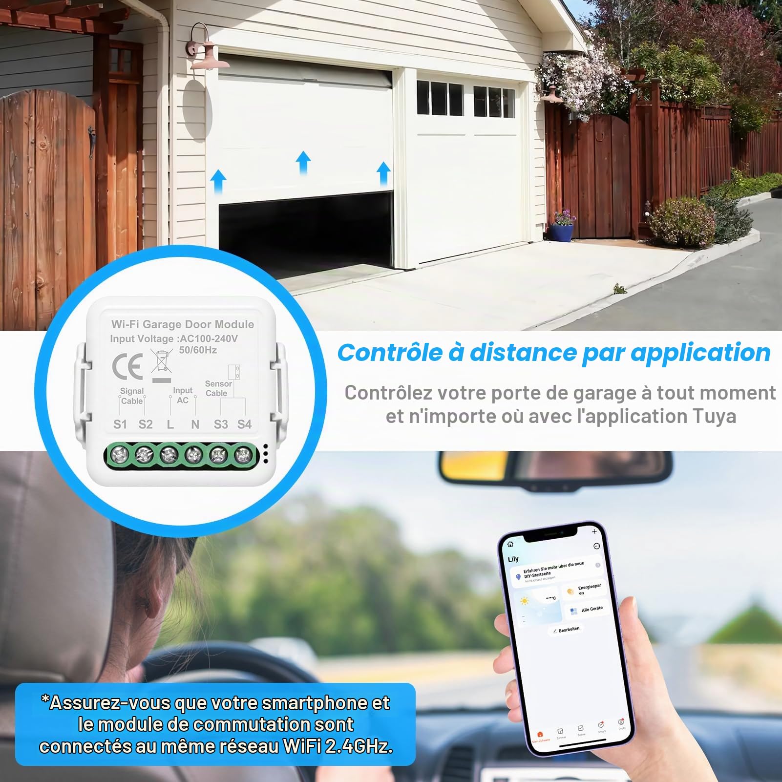 Ouvre Portail Connecté, Ouvre-Porte de Garage Connecté WiFi, 2.4GHz
