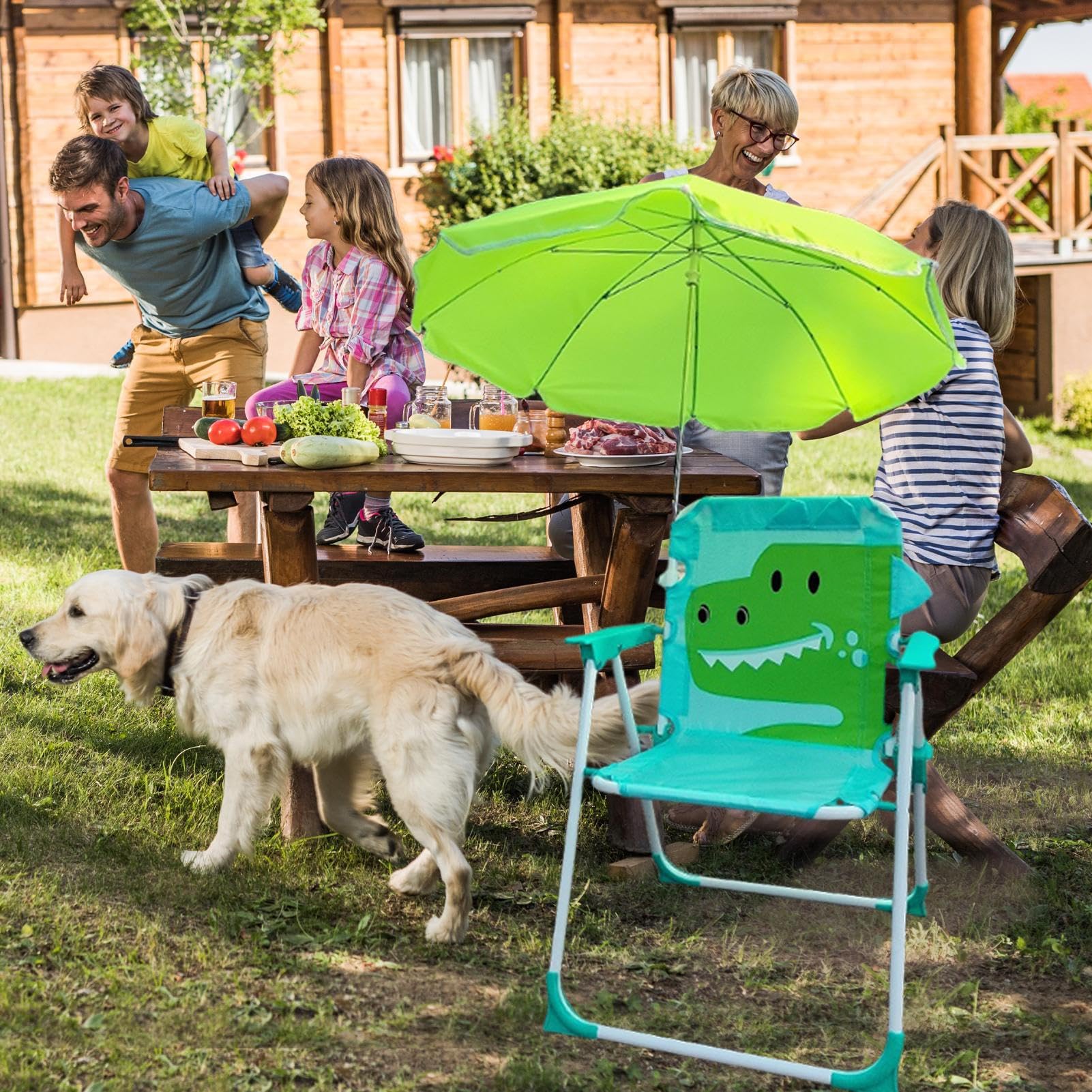 Generisch Sedia da campeggio per bambini, pieghevole, con ombrellone, leggera, per esterni, con ombrellone da spiaggia, per giardino, piscina, picnic, prato, parco escursioni