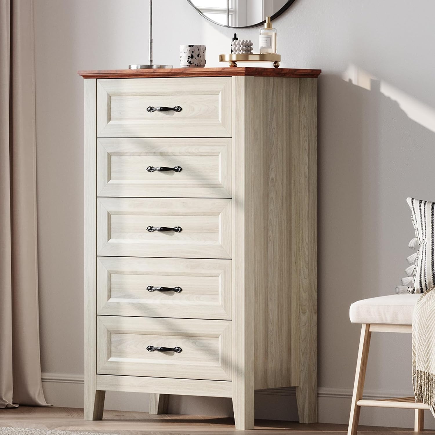 Amazon.com: LINSY HOME Beige Dresser for Bedroom, 5 Drawer Dresser with ...