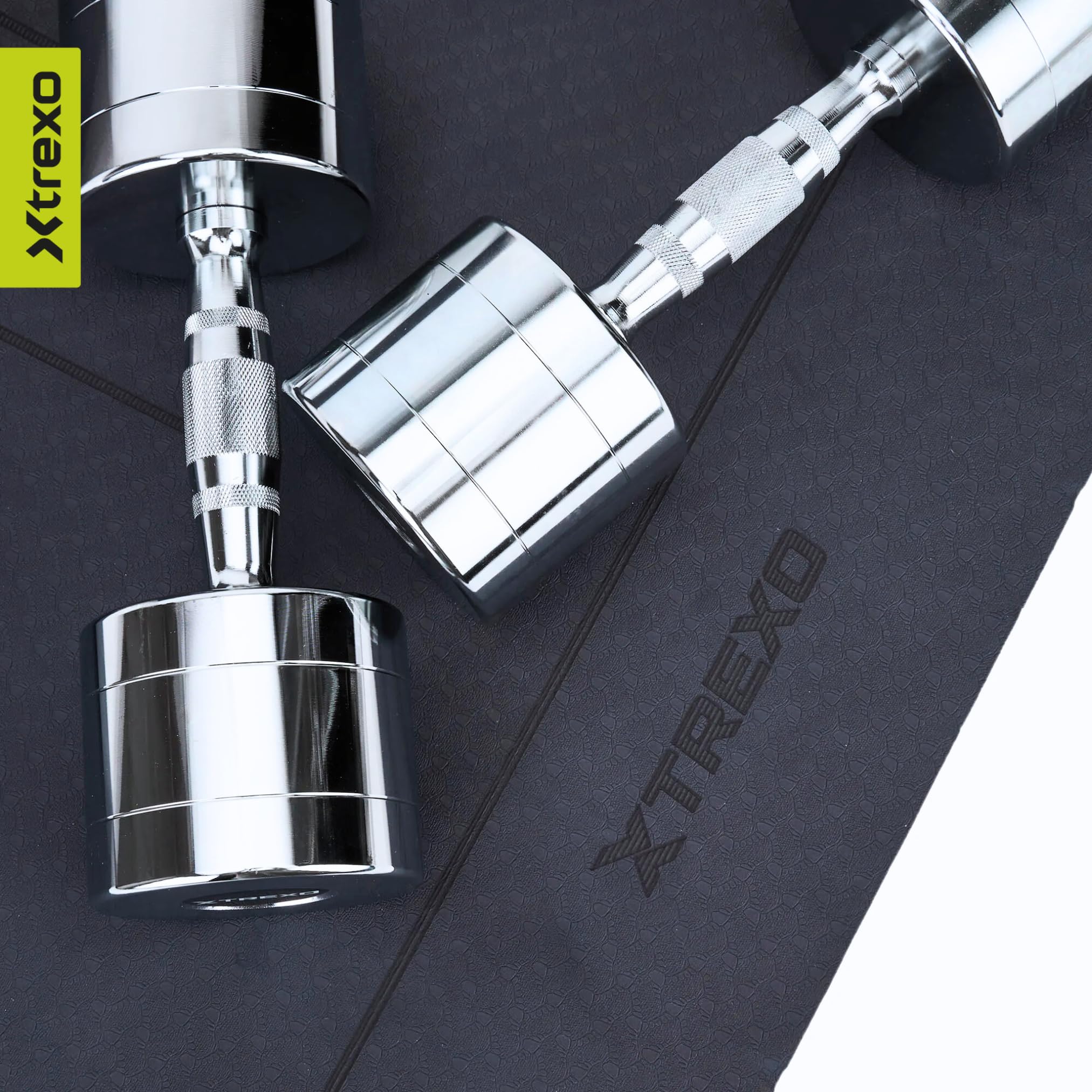 TREXO Zestaw chromowanych hantli 2 x 7 kg, zestaw hantli stalowych z antypoślizgowym uchwytem, idealne do treningu siłowego, wytrzymałościowego i funkcjonalnego, idealne do domu i studia fitness