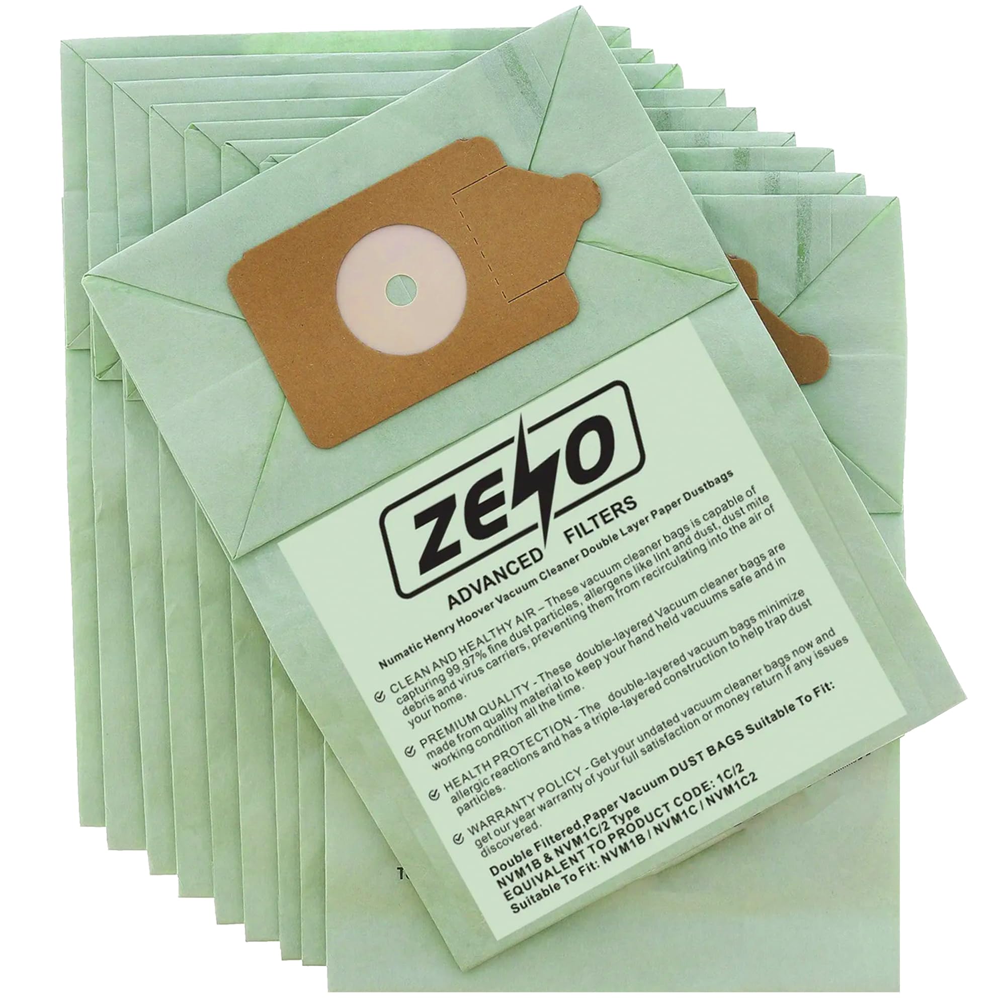 ZENO Vacuum Cleaner Bags for Henry Hoover 10 Pack | Hoover Bags | Vacuum Cleaner Dust Bags for Henry Hoover | Compatible Hoover Bags | Double Layer Paper Dust Bags | Suitable For NVM1B & NVM1C/2