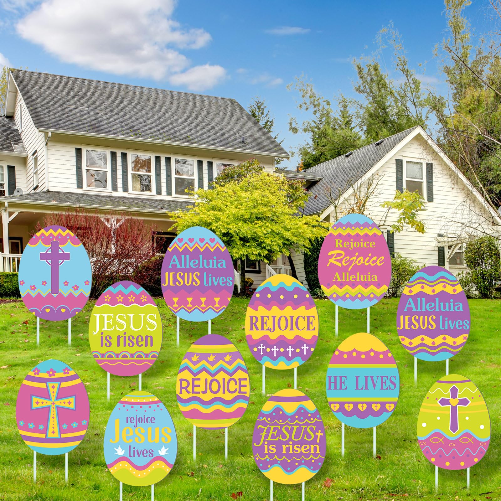 Photo 1 of Beeveer 12 Pcs Easter Yard Stakes Decorations Easter Religious Yard Stakes Easter Yard Lawn Garden Decoration for Easter Egg Hunt Game Easter Party Supplies Props(Religious)