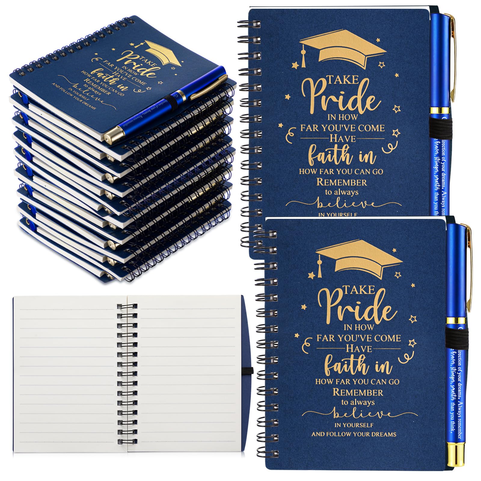 FillTouch 12 Sets 2025 Graduation Gifts Bulk Inspirational Spiral Journal with Motivational Pen Kraft Notebooks Class of 2025 Gifts for College