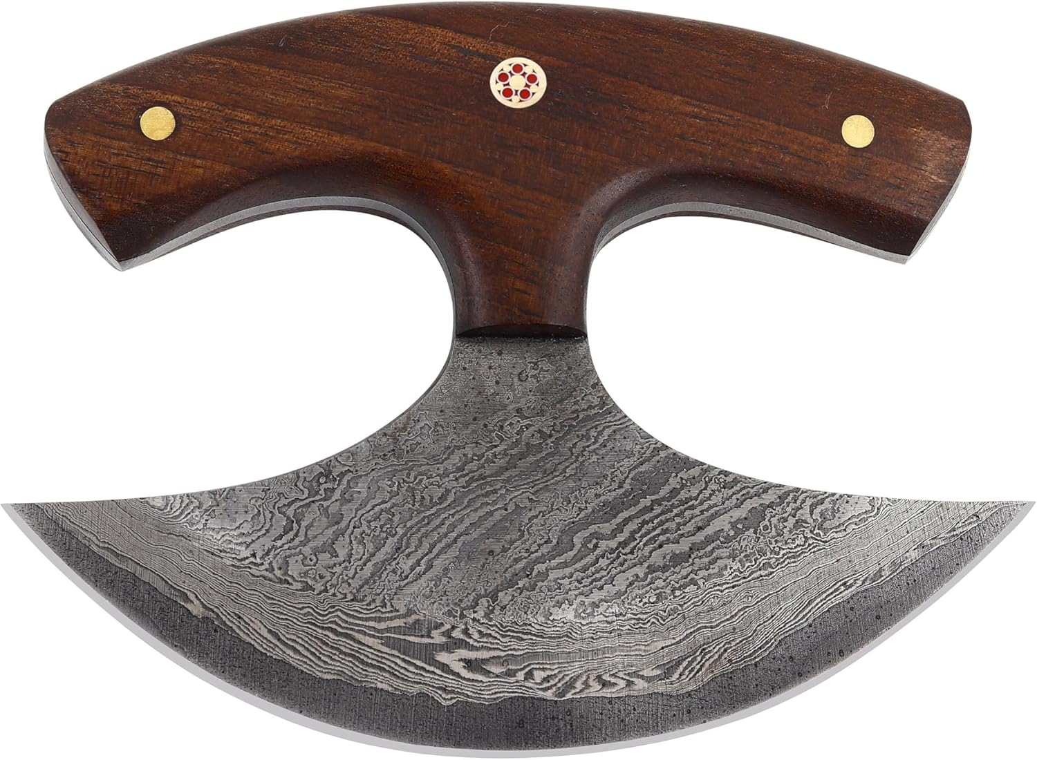 Custom Damascus Steel Ulu Knife Traditional Alaskan Damascus Ulu Knife with sheath Multi-Purpose Pizza Cutter, Vegetable Chopping, Boning Slicing Cutting Walnut Handle Leather Sheath