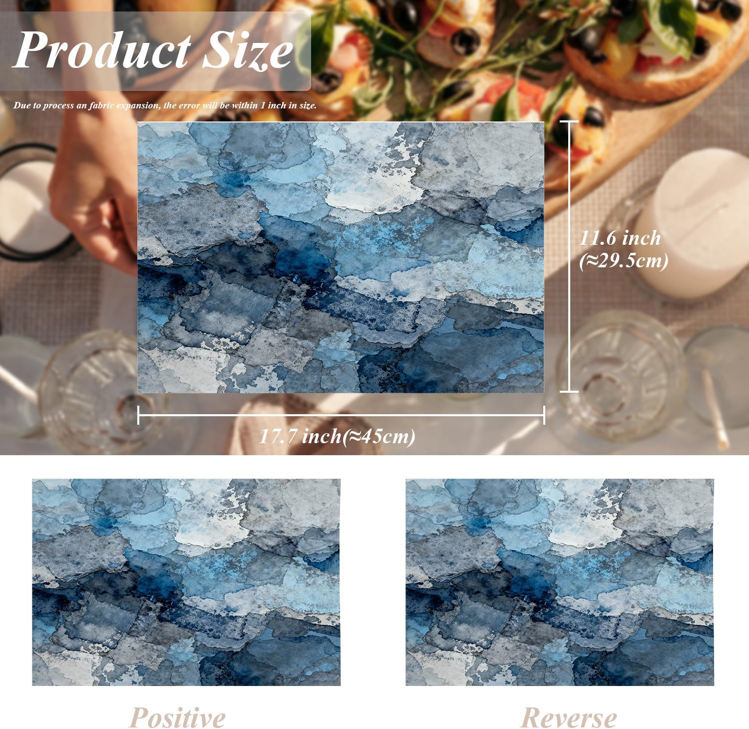 Shrahala Blue Abstract Grey Placemats, Grey Art Art Table Mat Linen Burlap Washable Double-Deck Heat Insulation for Dining Table Kitchen Table Set of 4 (12 x 18 inch)