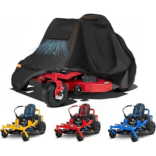 Garden Zero Turn Mower Cover Waterproof,Zero Turn Lawn Mower Covers Windproof,Mower Protector Fit with Air Vents and Elastic Straps(203x117x140cm)