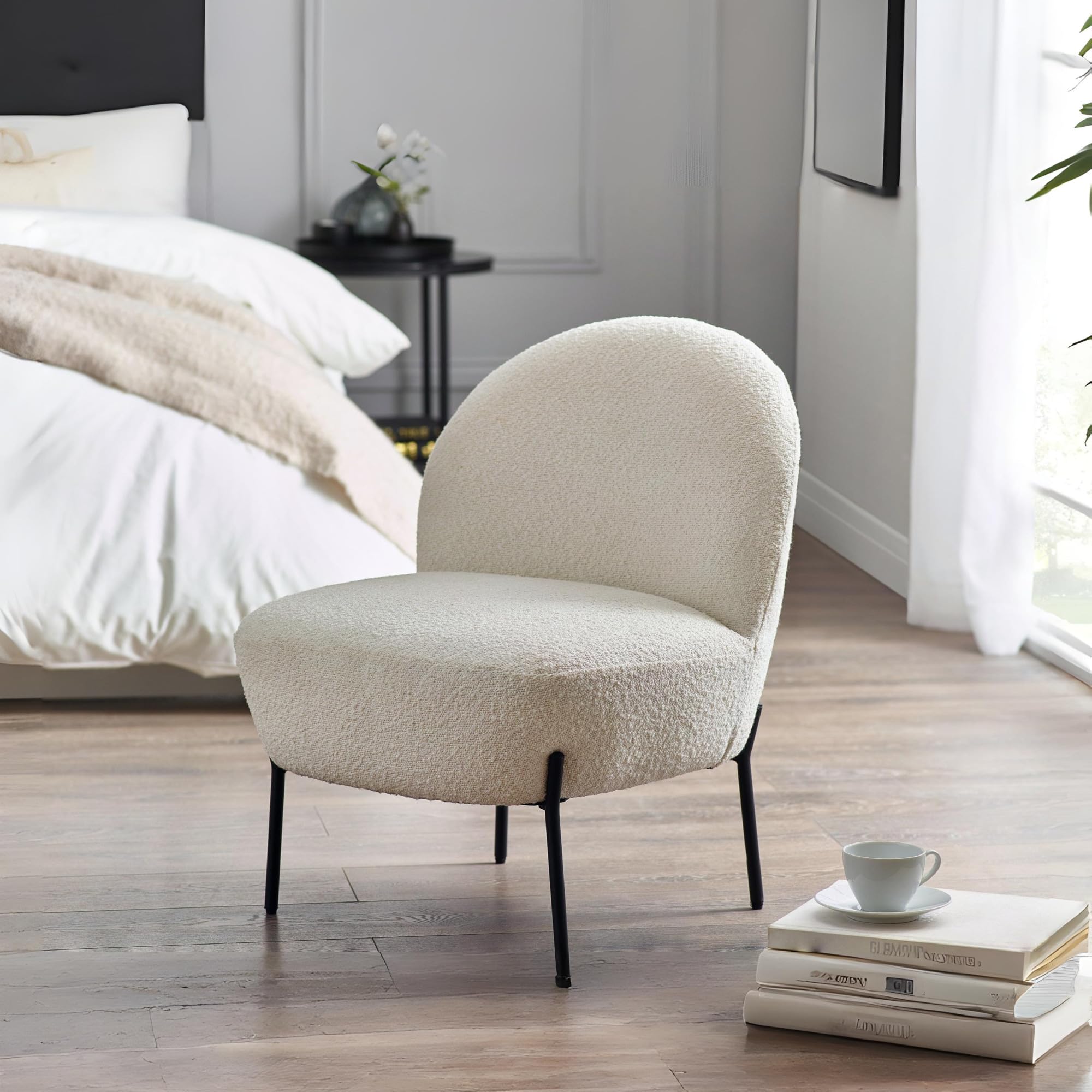 Julian Bowen Lulu Boucle Accent Chair-Ivory, 77 x 60 x 64