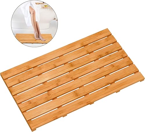 Tapete de baño de madera de bambú para ducha de lujo, antideslizante, impermeable, para uso en interiores o exteriores (31.3 x 18.1 x 1.5 pulgadas)