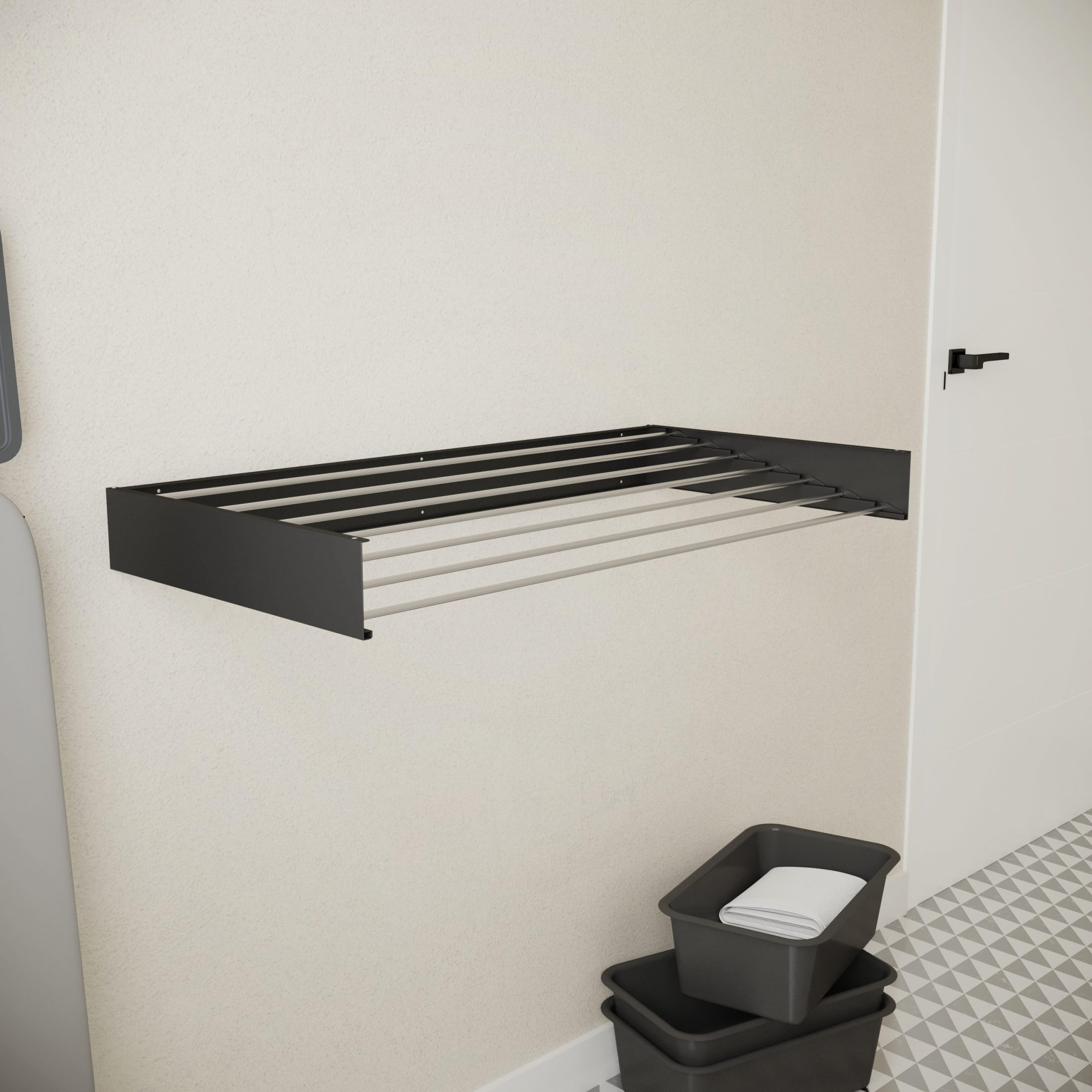 Wäscheständer Ausziehbar - Wandmontage, 8,4m Trockenlänge, Klappbarer Wäschetrockner 120cm, Schwarz, Robust & Platzsparend, Ideal für Innen- und Außenbereich
