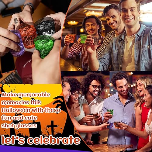 Miniatura 6 de Sunnyray Vasos de chupito de plástico para Halloween a granel de 2 onzas, vasos desechables de plástico duro transparente y coloridos vasos de