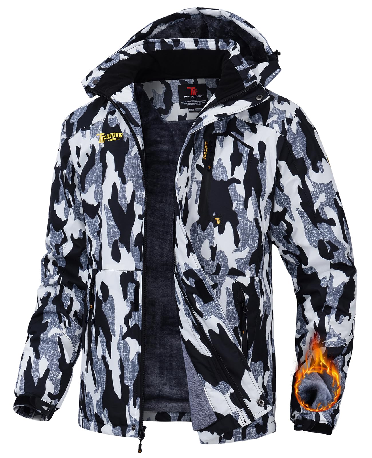 TBMPOY Men's Winter Jackets Skiing Waterproof Snow Thick Fleece Lined Hooded Utility Cold Weather Warm Outdoor Ice Work