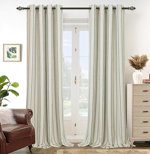 Vista 46 de DriftAway - Cortinas de mezcla de lino estilo granja opacas de 96 pulgadas de largo para dormitorio, cortinas de lino con rayas verticales Gris
