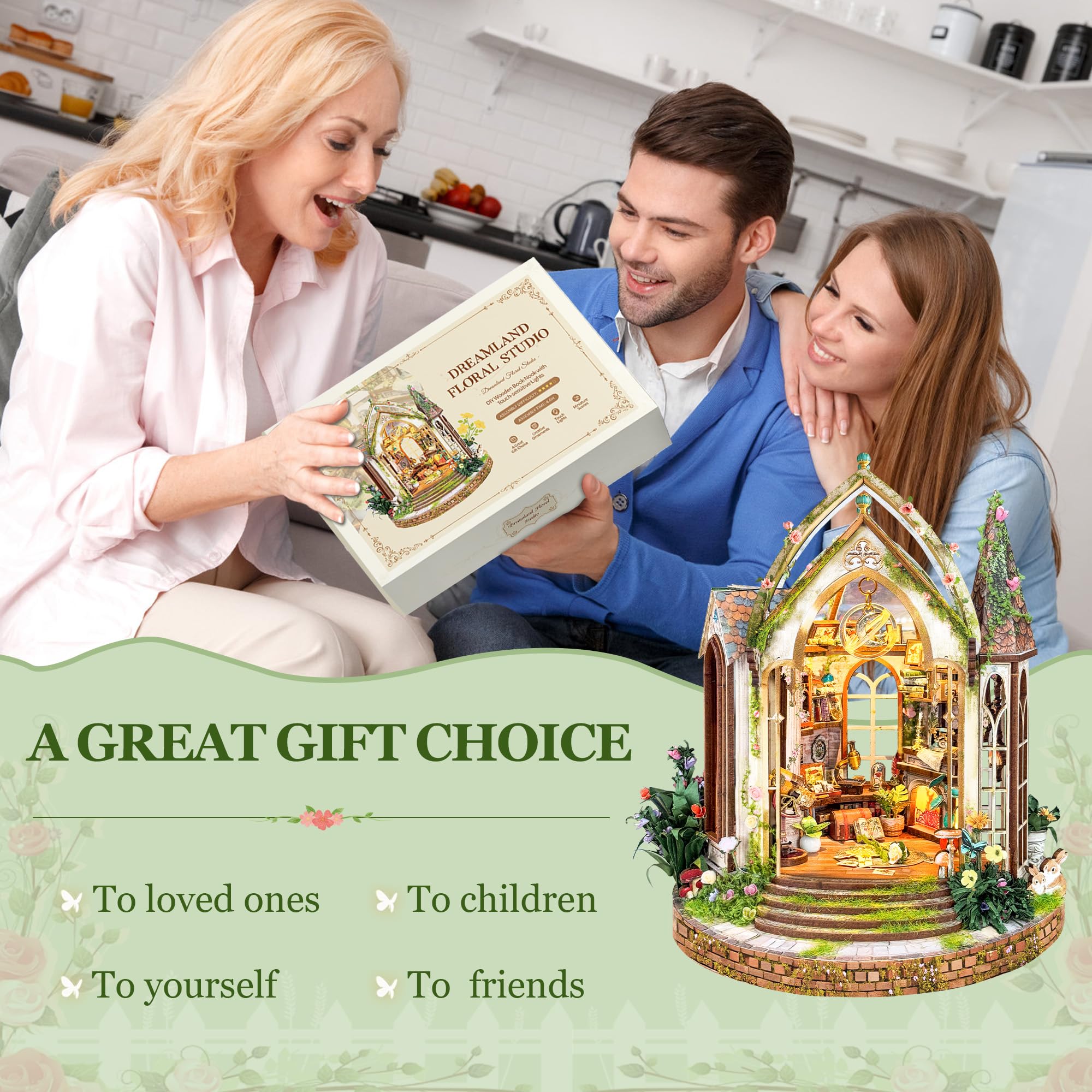 DIY Miniature House Kit, Book Nook Mini House Bookshelf Decor 3D Wooden Puzzle for Adults, Birthday Gift for Family, Friends - Dreamland Floral Studio - 5