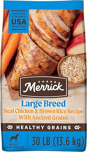 Merrick Healthy Grains - Alimento seco prémium para perros de raza grande, saludable y natural para perros grandes, pollo, bolsa de 30.0 libras