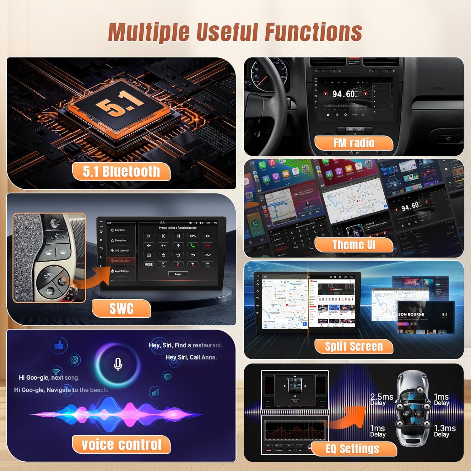 Android Car Radio for VW Passat Jetta Volkswagen Tiguan Beetle Golf 5 6 Caddy Touran CC with Wireless CarPlay Android Auto, 10.1" IPS Touch Screen for VW Golf Stereo with GPS/BT/WiFi/Camera