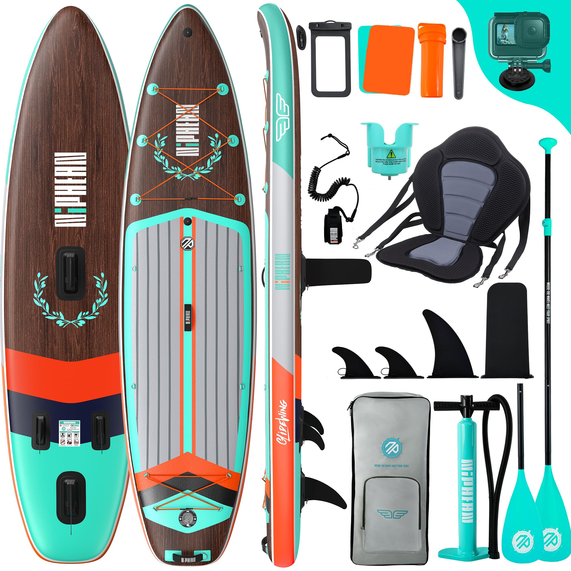 Niphean (Extra Groß) Stand Up Paddling Board, SUP für 2+1 Personen/Familien, SUP Board mit (Anfängergeeignet) Balancierflügel, wasserdichte Handyhülle, Stand Up Paddle Board for Adults, Geschenkideen