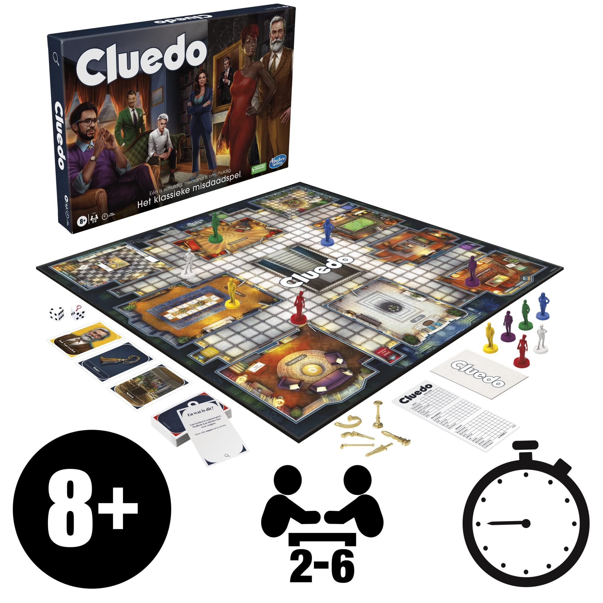 Cluedo Gesellschaftsspiel, erneuertes Cluedo-Spiel für 2 bis 6 Spieler, Kriminspiele, Detektivspiele, Familienspiele für Kinder und Erwachsene (‎Niederländisch)