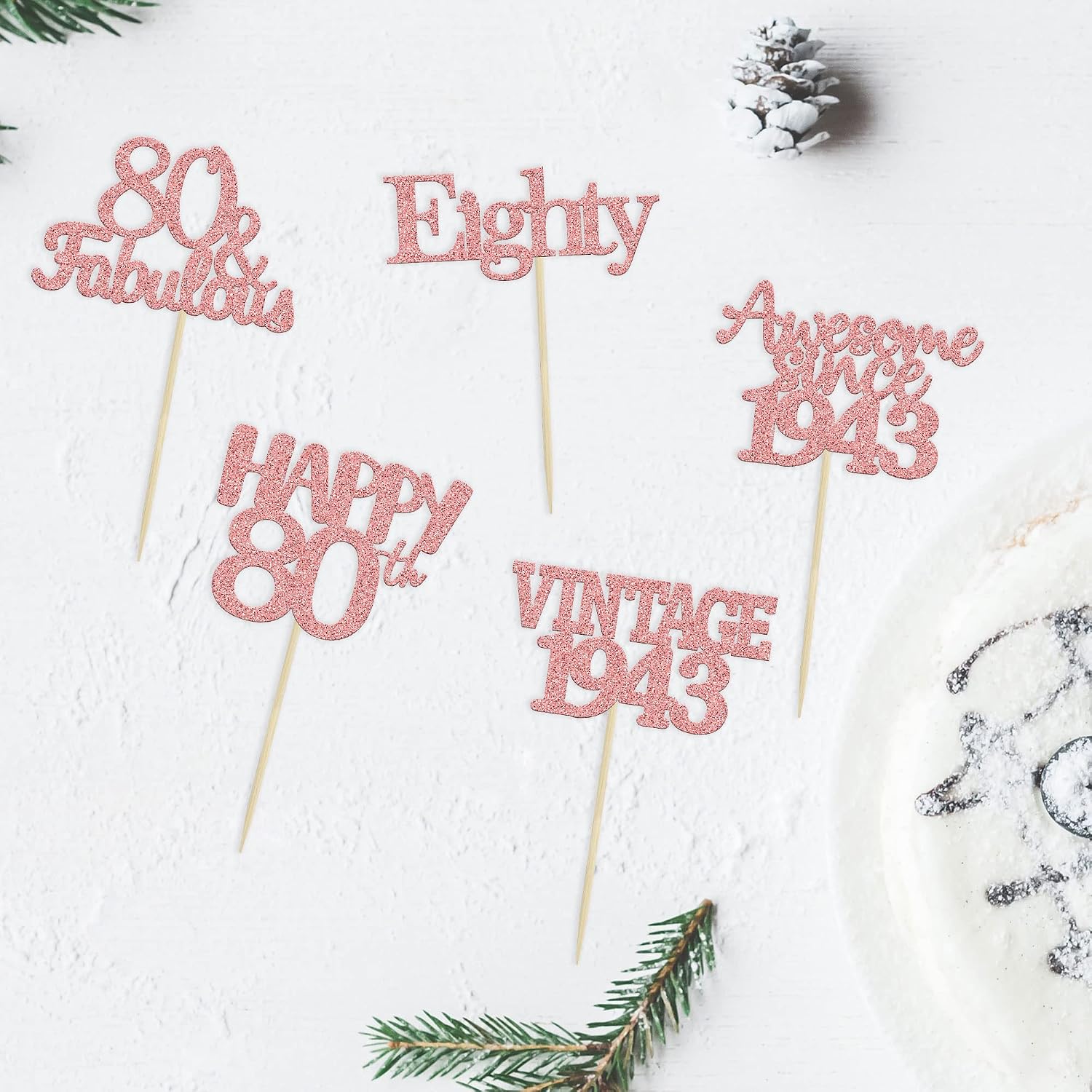 Gyufise 30Pcs Rose Gold Vintage 1943 Cupcake Toppers 80th Birthday Cupcake Toppers Awesome Since 1943 Hello 80 Cake Topper Seventy 80 & fabulous Cupcake Picks 80th Birthday Cake Decorations Supplies - Image 5