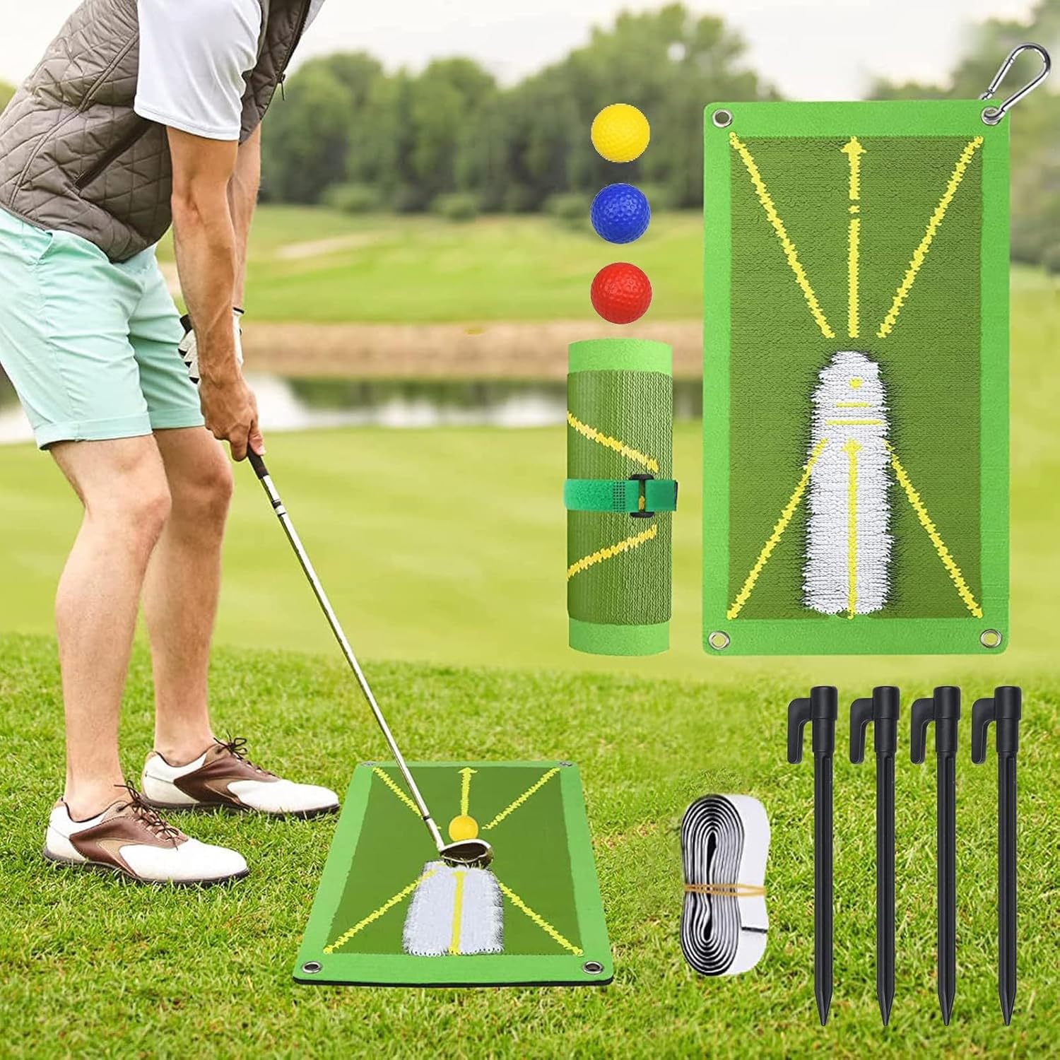 Tapis D'entraînement Golf – 30x60cm, Détection Swing, Portable, Int/ext, Vert