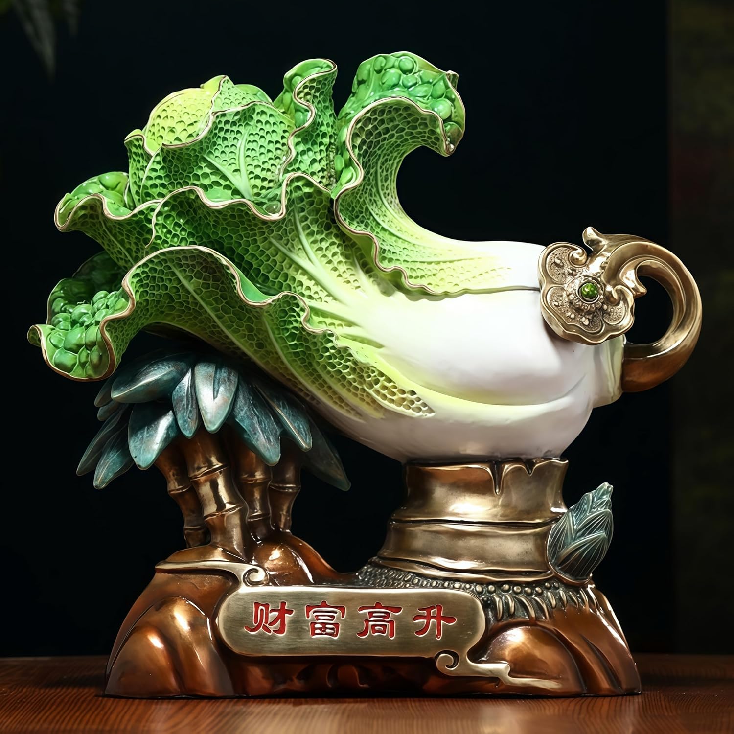 Top Brass Yu Bai CAI, Yubaicai, Artificial Chinese Cabbage, Fake Faux Cabbage, Artificial Vegetables, Fake Faux Vegetable Gifts, Feng Shui Decor & Gifts for Home, Feng Shui Statue