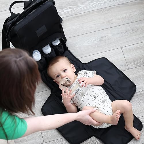 Miniatura 5 de Mochila de neopreno para pañales con estación de cambio plegable frontal, bolsa de pañales multifuncional con 2 correas para cochecito,