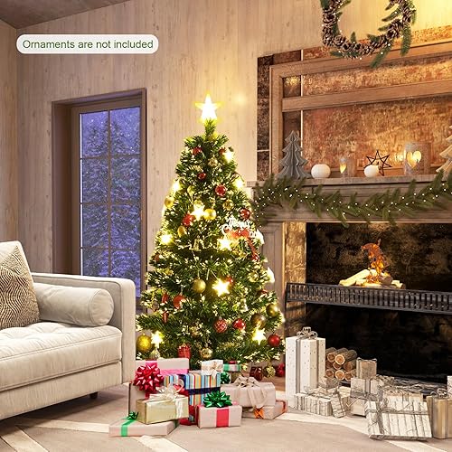 Miniatura 2 de GOFLAME Árbol de Navidad preiluminado de 5 pies, árbol de Navidad de fibra óptica artificial con luces blancas cálidas, 8 modos de luz, 21 luces de