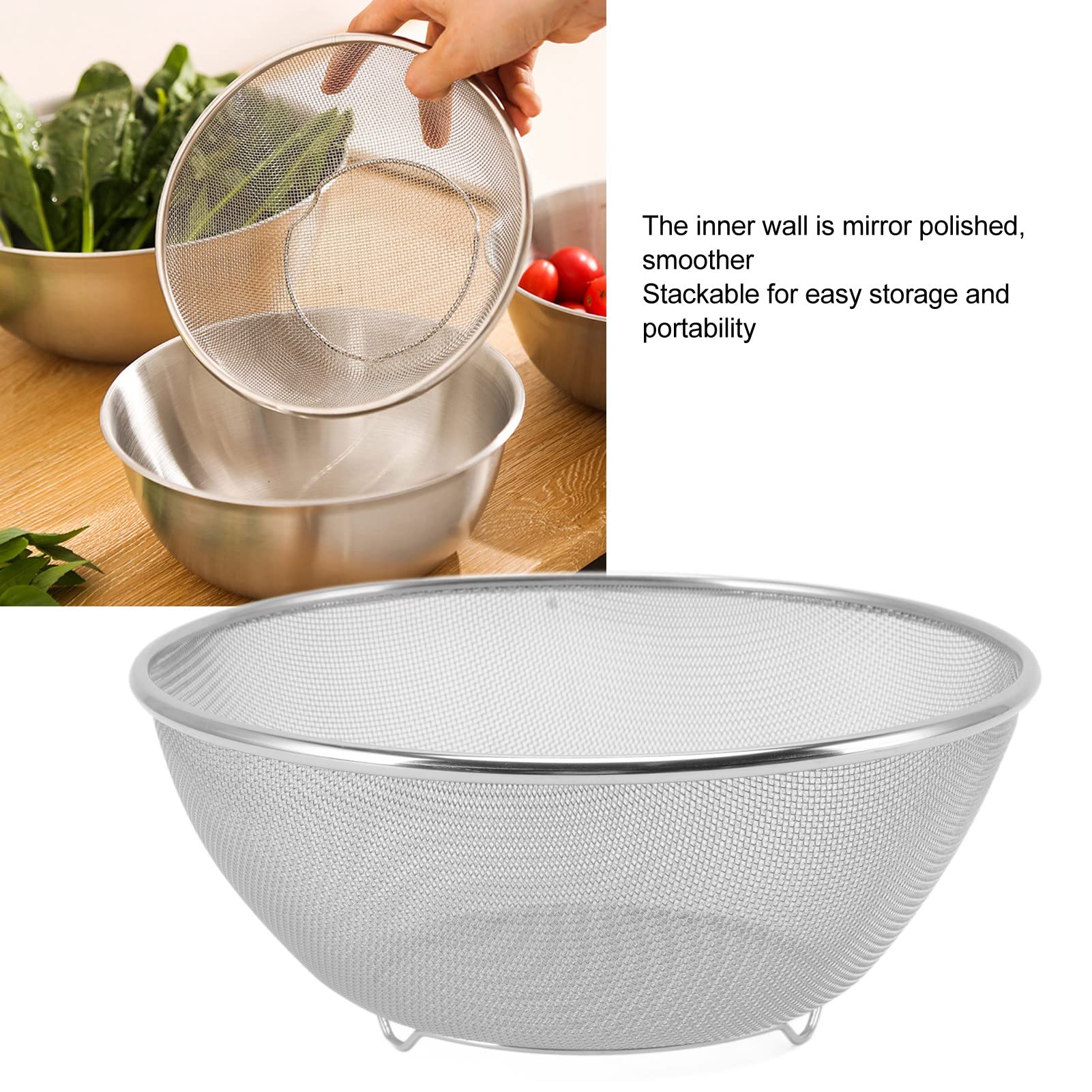 Socobeta Scolapasta in Acciaio Inossidabile 24 Cm Ciotola per Colino per Riso a Scarico Rapido per Lavare Verdure, Frutta, Pasta, Uso in (Ciotola + schermo a rete)