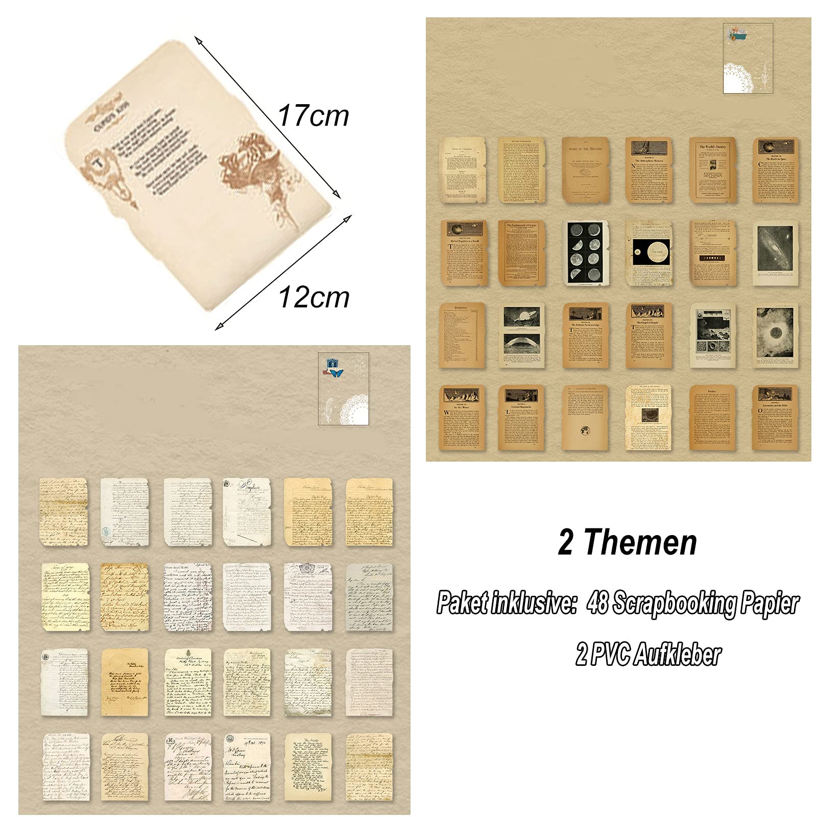 52 Pezzi Di Carta Vintage Per Scrapbooking E Junk Journal, Formato 17x12 Cm, Stile E, Con Acetato E Carta Floreale