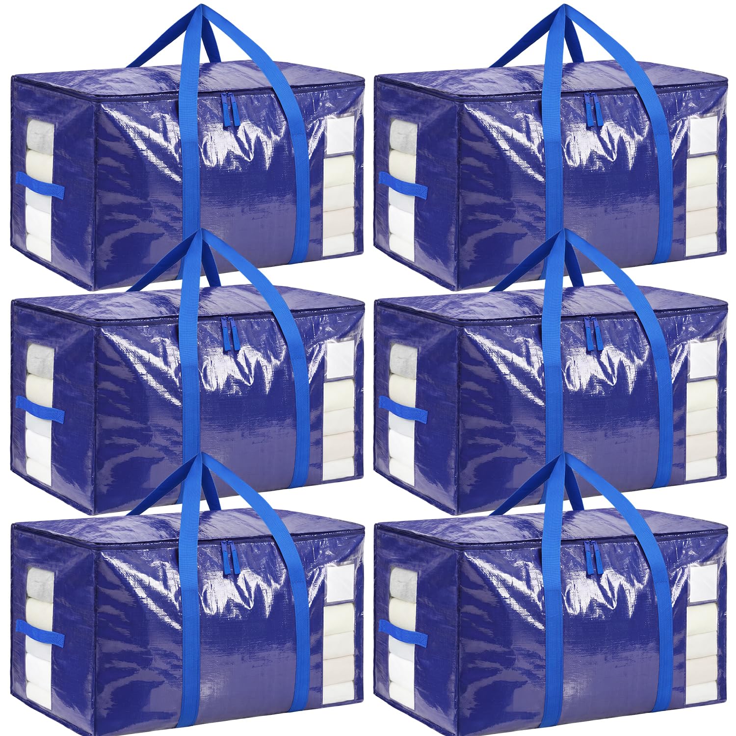 BAGAIL 6 Pack Blue Heavy Duty Moving Bags, Storage Bags with CLear Window