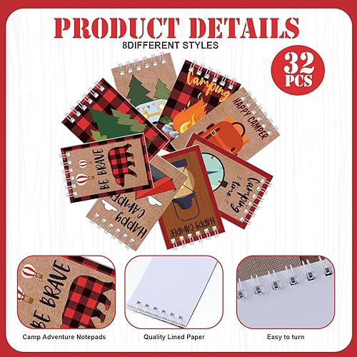 Miniatura 3 de Eaasty Paquete de 32 cuadernos temáticos de campamento y aventura, mini cuaderno en espiral, cuaderno pequeño de bolsillo para niños, campamento y