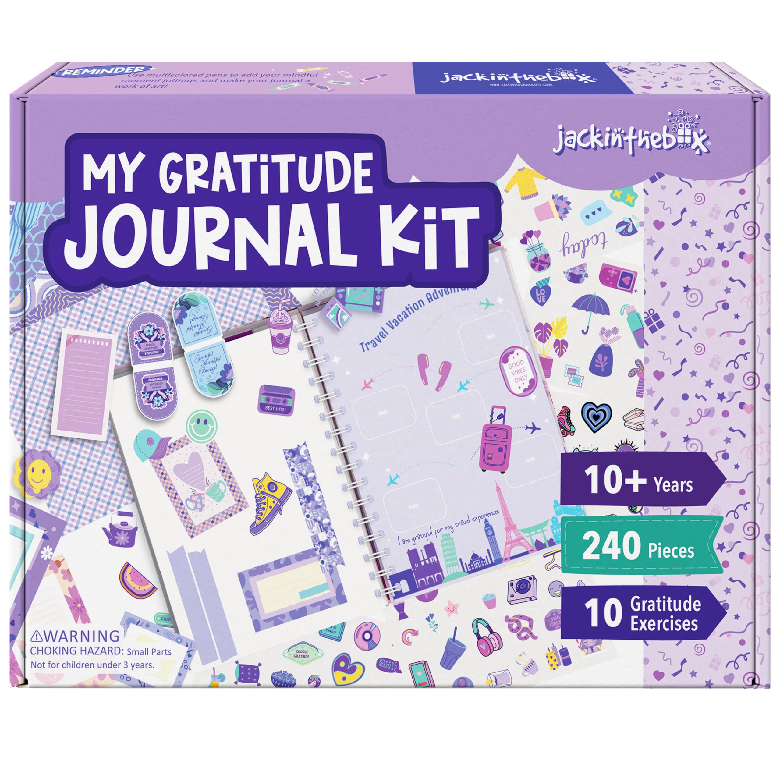 jackinthebox Gratitude Journal Kit for Girls Ages 8-12, 242 pcs, Scrapbooking Journal Set for Teen & Tween Girls,10 Fun Gratitude Exercises, Journal Art & Craft Kit, Ideal Gift for Girls 8 9 10 11 12