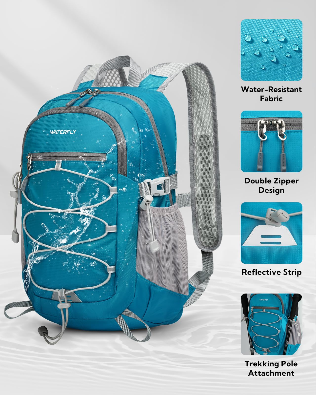 WATERFLY Zaino piccolo e leggero: 15 l, ultra leggero, pieghevole, per escursionismo, viaggi, per donne e uomini