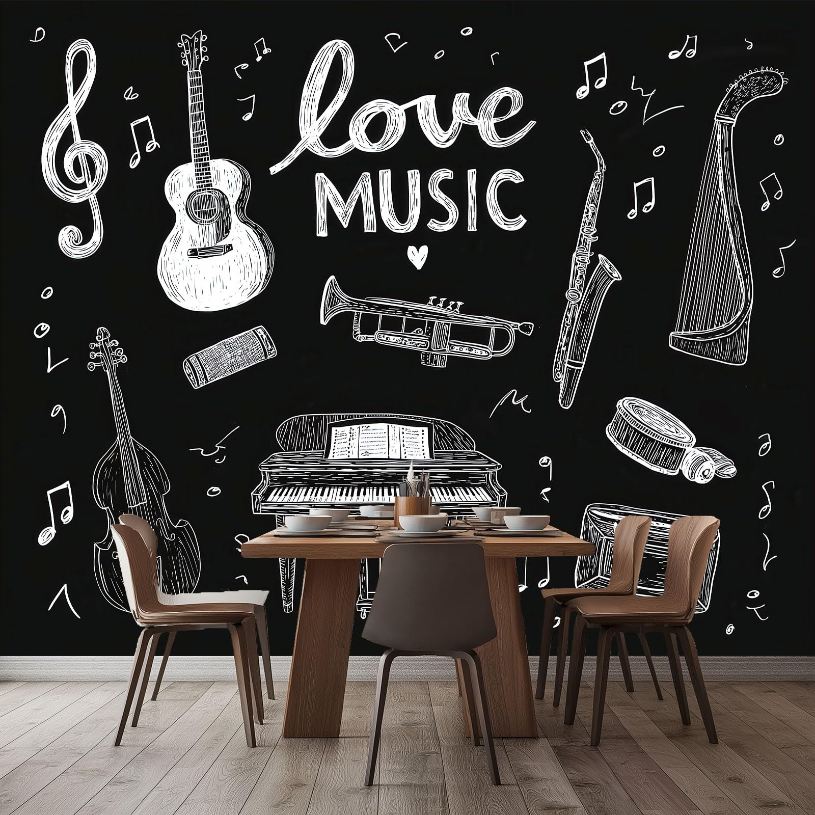 Papel Pintado 3D Música Instrumentos Letras 250An x 175Al cm, Mural de Pared de Tejido no Tejido Moderno para Habitación Infantil Salón - Papel Pintado Decoración Fotográfica Moderna Resistente
