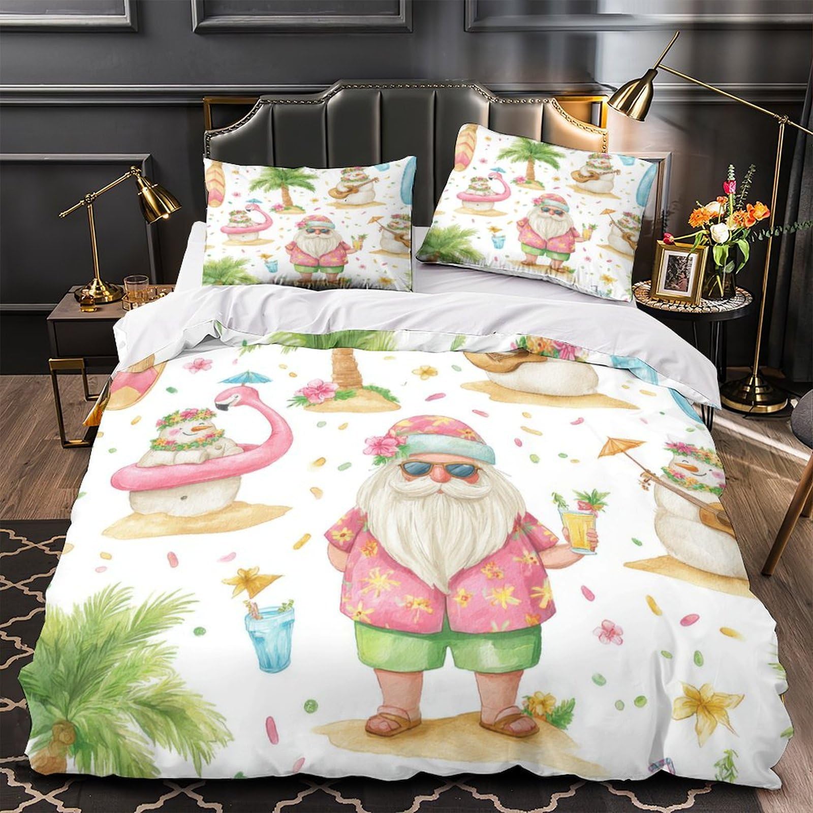 Parure de lit Père Noël plage 3 pièces pour des vacances tropicales en hiver