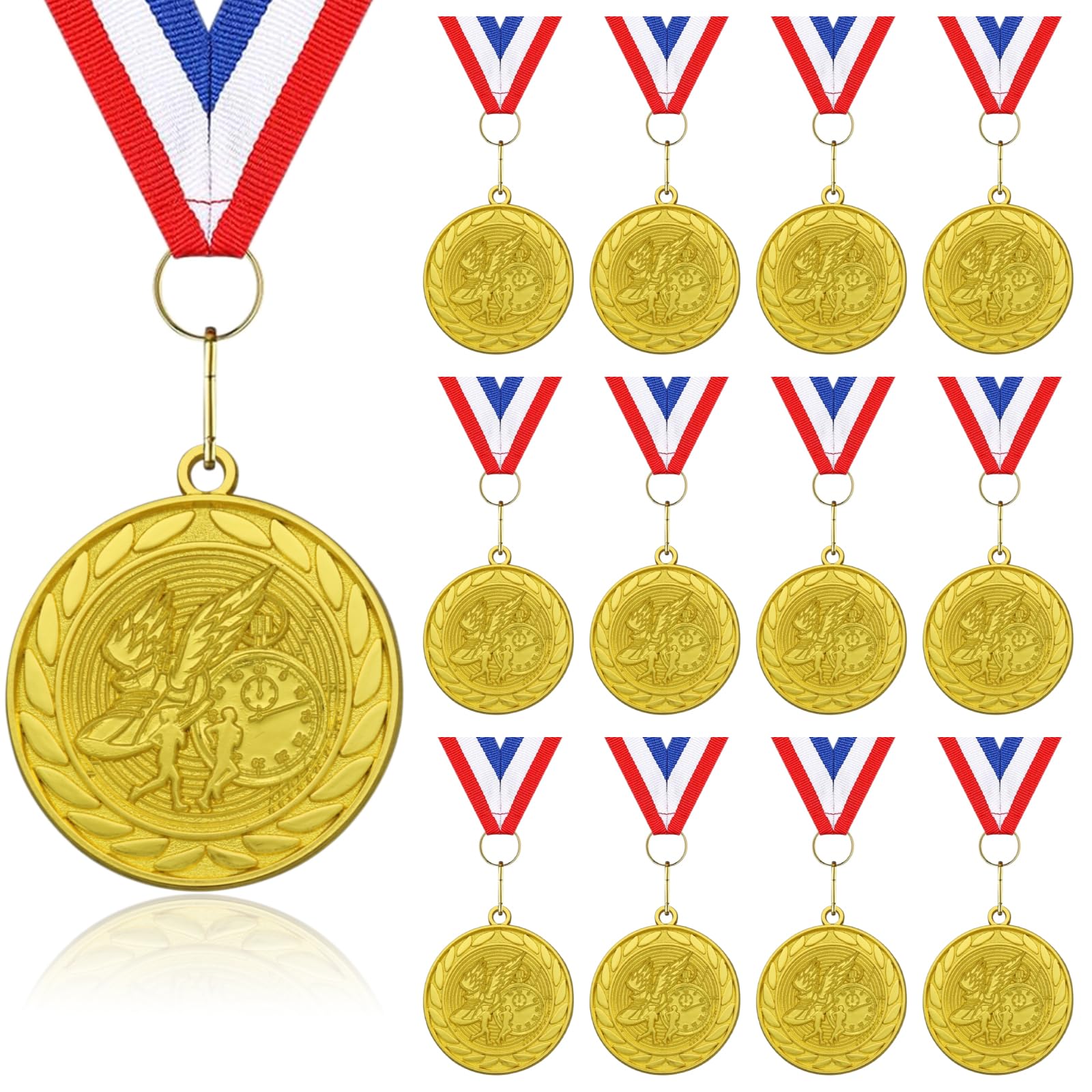 12 Pcs Reading Award Medals - 2 Inch Gold Metal Medal with V Neck Ribbons for Kids Adults Trophy Award Prize Gift