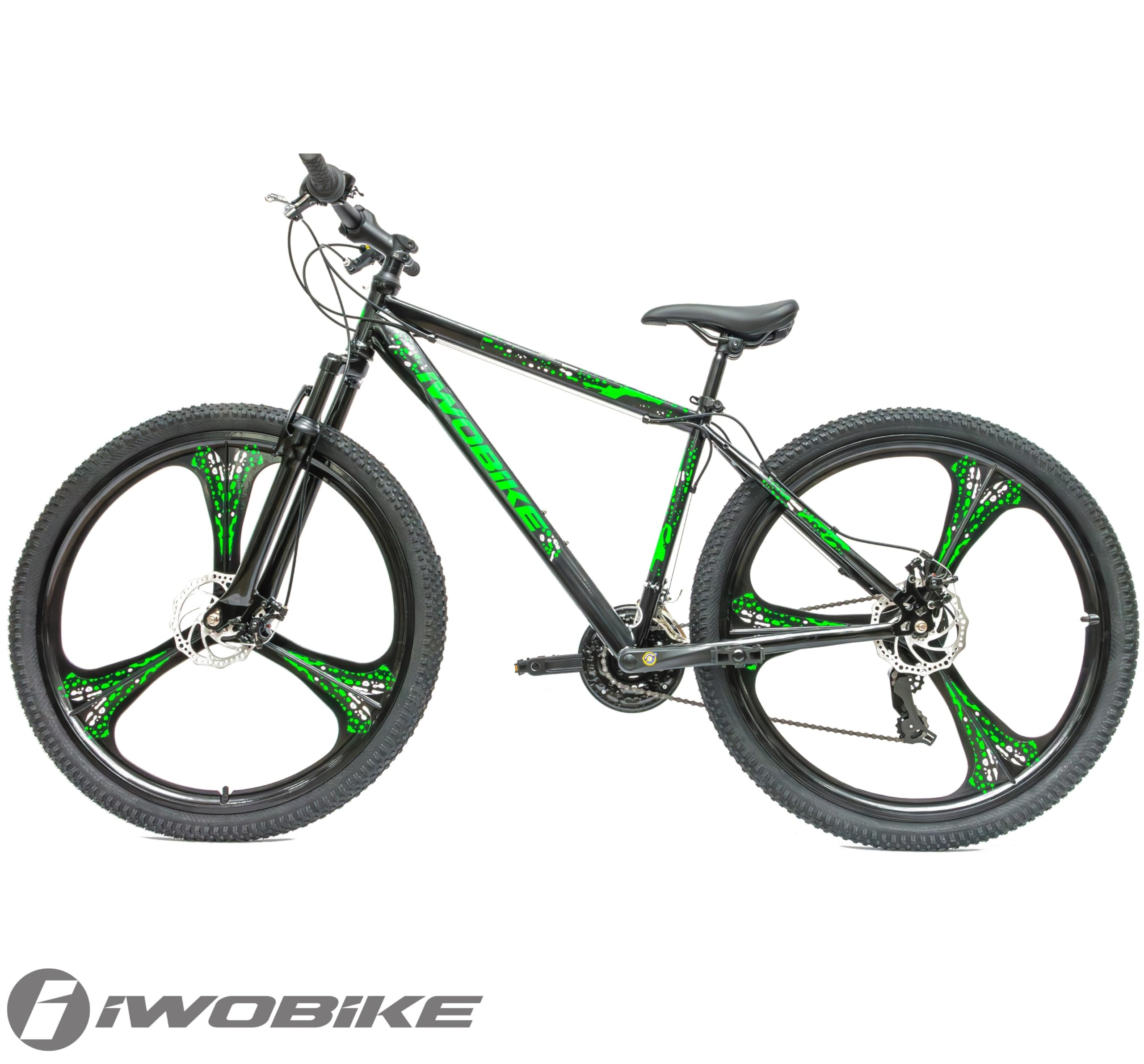 Rower Górski MTB 29 cali, Czarny Połysk z Zielonymi Akcentami | Rower Górski MTB 29 cali, Czarny Połysk z Zielonymi Akcentami, Męski, 21 Biegów, Rama Stalowa 18 cali, Amortyzacja Przednia,