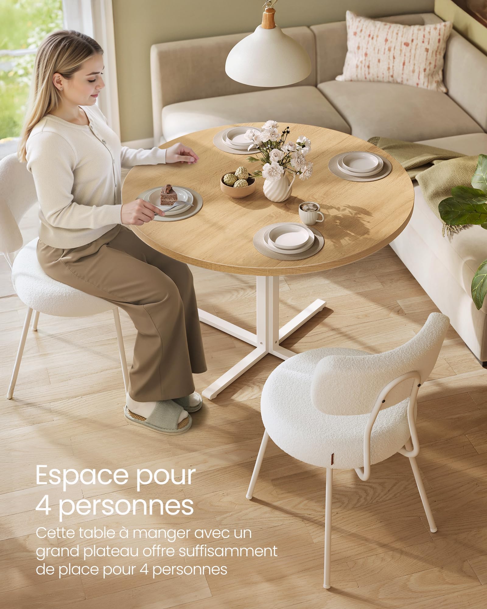 VASAGLE Table Ronde Cuisine 80 cm 4 Personnes Doré Chêne
