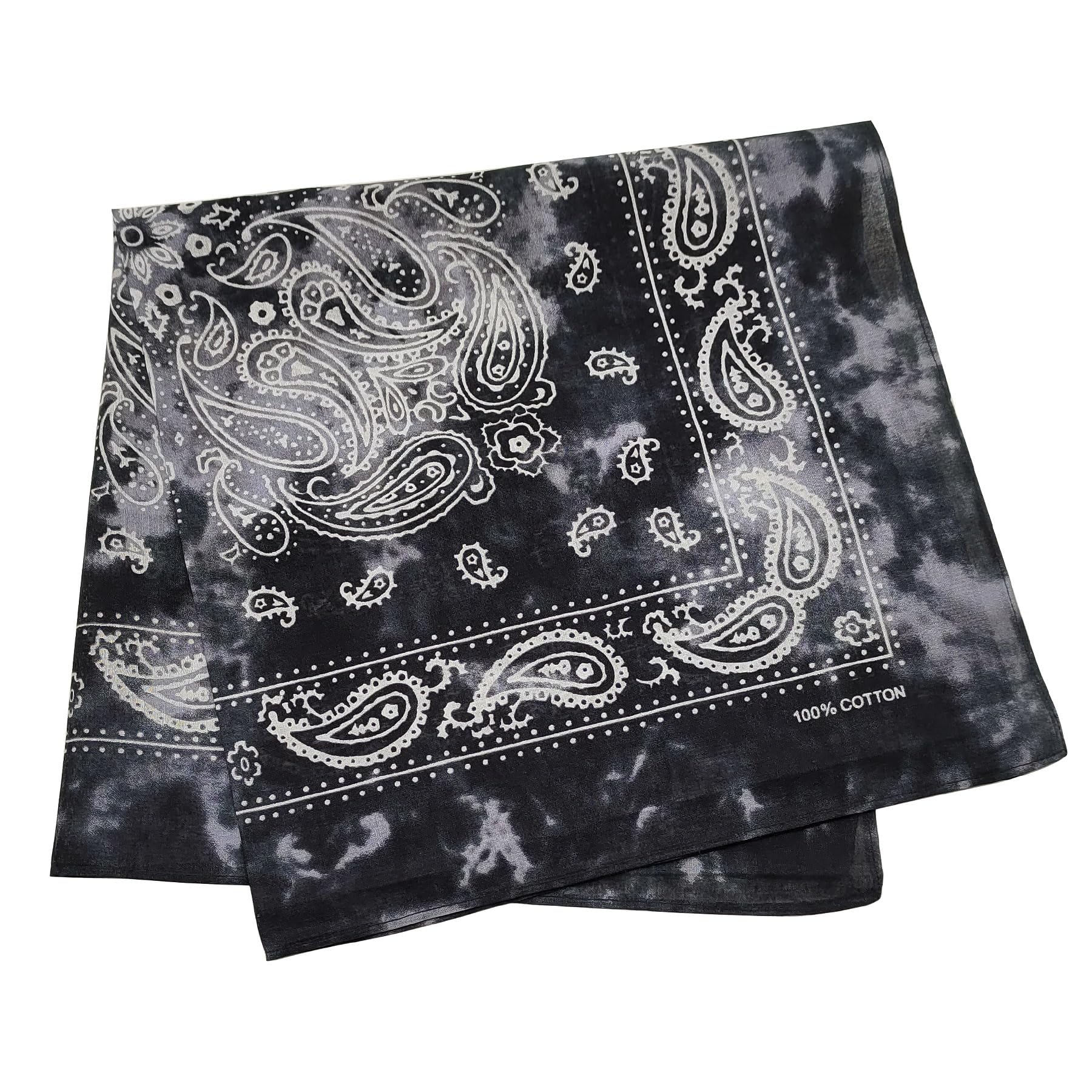 [Trifong] バンダナ 黒 ペイズリー柄 絞り染め ハンカチ 三角巾 大人 綿100 bandana おしゃれ コットン ばんだな メンズ レディース 55㎝×55㎝ ブラック