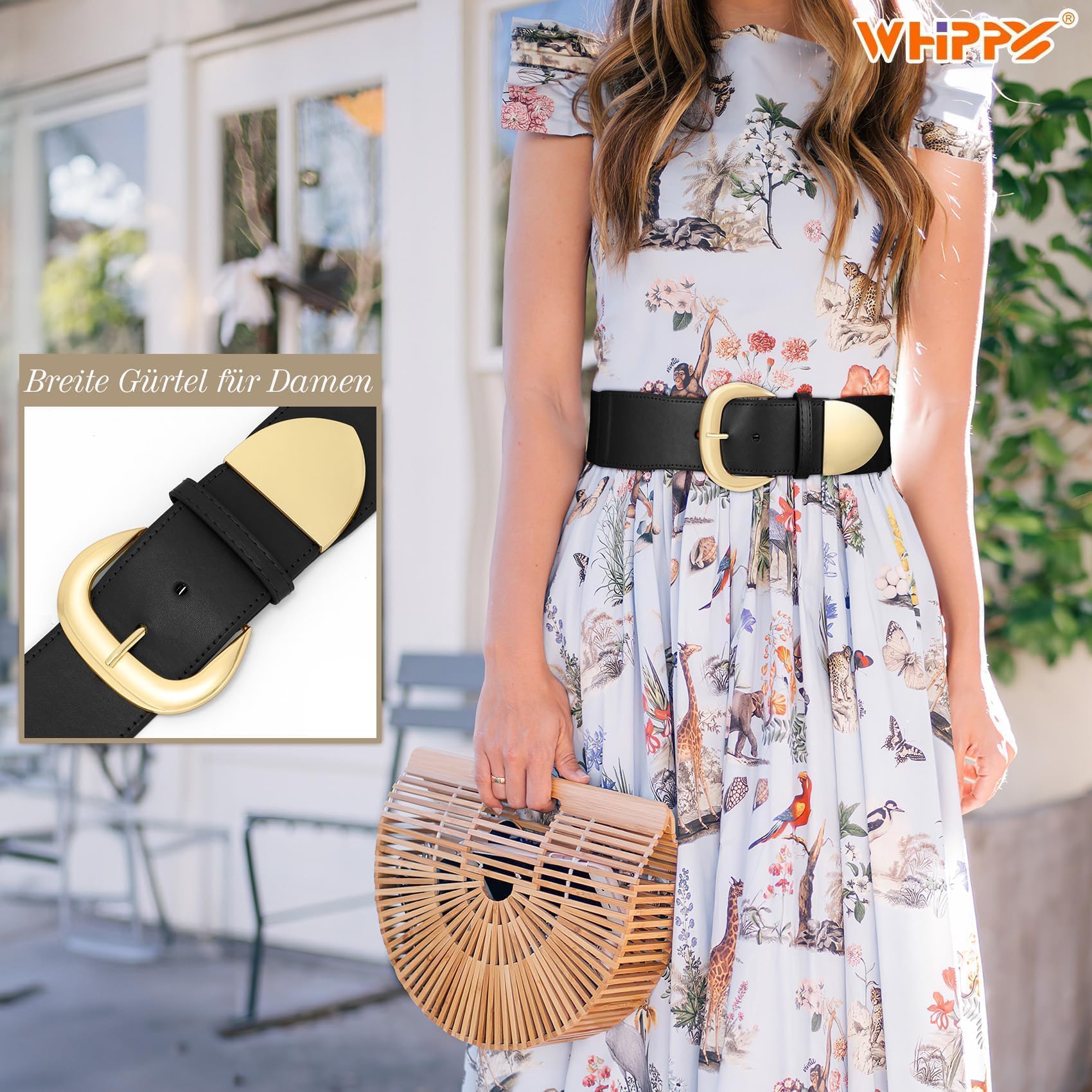 WHIPPY Damen Breiter Gürtel Taillengürtel Stretch für Kleid Elastischer Gürtel Hüftgürtel für Damen Goldener Schnalle