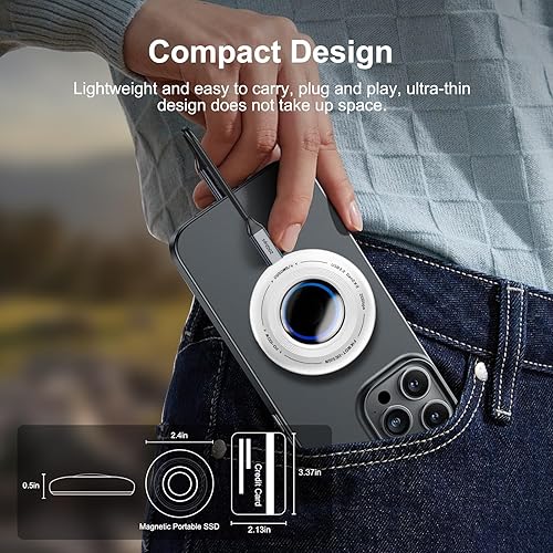 Miniatura 3 de FP108 SSD portátil magnético de 2 TB, unidades externas de estado sólido con PD-100W y 2050MBs USB-C 3.2 Gen 2x2, reproducción mientras se carga,