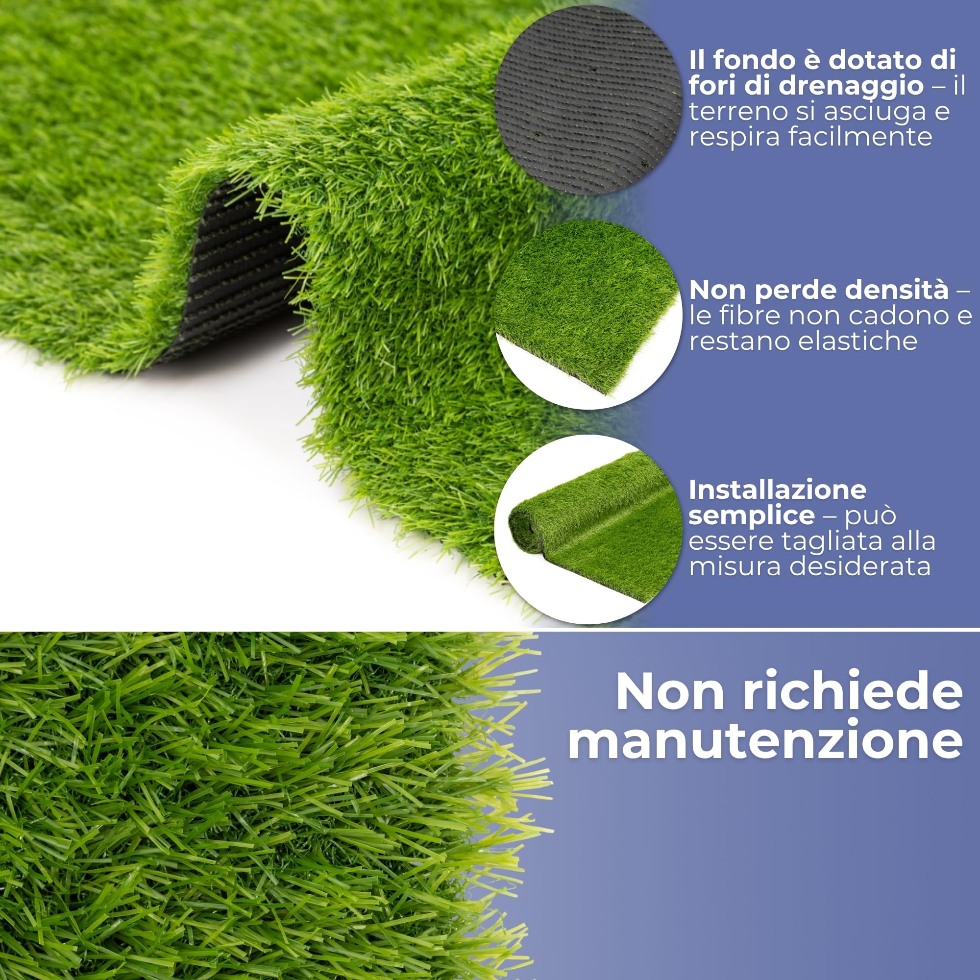 SPRINGOS Prato artificiale, 3 x 2 m, 32 mm, tappeto erboso da giardino, resistente ai raggi UV, con fori di drenaggio, spesso erba sintetica per esterni, per balcone, terrazza, patio, animali